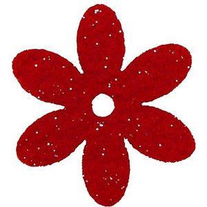 Petra's Knutsel-News 100 x bloem 30 mm met gat in het midden, glittervilt, eenzijdig glitter, fliz, rood, 18 x 12 x 5 cm