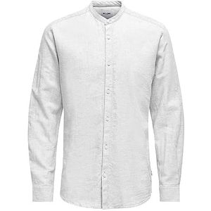 ONLY & SONS Onscaiden Ls Solid Linen Mao Shirt Noos Linnen hemd voor heren, wit, L