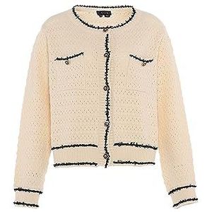 caspio Dames Vintage Button Contrast Gebreide Cardigan Sweater Acryl WOLLWIT ZWART Maat XL/XXL, wolwit zwart, XL