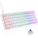 TECURS - Mechanisch Gamingtoetsenbord - Wit - 60% TKL - Blauwe Schakelaar - Bekabeld - 61 Toetsen