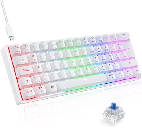 TECURS - Mechanisch Gamingtoetsenbord - Wit - 60% TKL - Blauwe Schakelaar - Bekabeld - 61 Toetsen