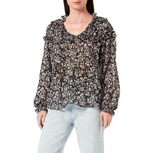 TILDEN Dames blouse met ruches 37330972, zwart wit, L, zwart, wit, L