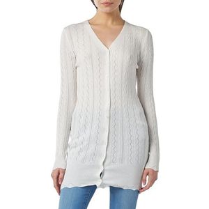 acalmar Lange cardigan voor dames van ajourgebreid 39423528-AC01, wolwit, XS/S, wolwit, XS/S