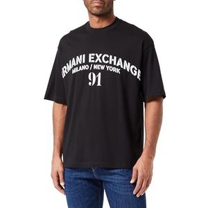 Armani Exchange Heren bedrukt logo Milan/Ny, korte mouwen, Heavy Jersey T-shirt, Black White, XS