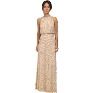 Adrianna Papell Halterjurk voor dames, art-deco met kralen, Naakt, 12