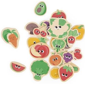 Janod - 24 houten magneten - Groenten en fruit - Houten speelgoed - Ideaal voor whiteboard of koelkast - Magnetisch educatief spel voor manipuleren, experimenteren en plezier - Al 2 jaar J09648