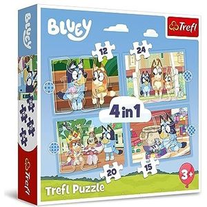 Trefl - Bluey en zijn wereld - Puzzel 4-in-1, van 12 tot 24 stukjes - Verschillende moeilijkheidsgraden, Kleurrijke puzzel met de helden van de cartoon Bluey,Plezier voor kinderen vanaf 3 jaar