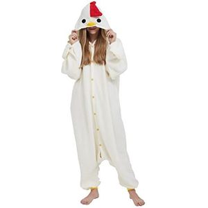 Simzoo dierenpyjama, eendelig dierenpak, cosplay, sleepwear voor heren dames, one piece homewear, uniseks, Kip, S