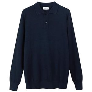 Diana Studio, Basic poloshirt voor heren, 100% merinowol, effen, lange mouwen, maat XL, regular fit, Blauw, XL