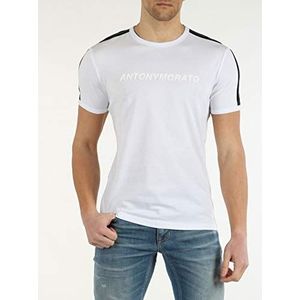 Antony Morato T-shirt met contrast en band aan de mouwen en logo op de voorkant voor heren, wit (wit 1000), XL