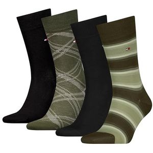 8719965009202 Heren Stripe & Check Classic Sock (4-pack), Legergroen, 43-46 EU