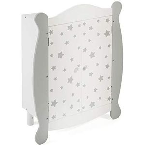 Bayer Chic 2000 - Poppenkledingkast met kledingstang en kleerhanger, poppenkast, poppenmeubels, sterren grijs, 22 x 46 x 59 cm