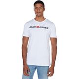 JACK & JONES Heren T-shirt slim fit met opdruk in 3- of 6-delige mix pack/set met ronde hals merk Sale S M L XL XXL, Verpakking van 3 (1 x Navy Blazer, 1 x Wit, 1 x Zwart), L