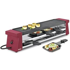 Spring Raclette Compact, 4 personen, rood, elektrische tafelgrill, anti-aanbaklaag, 4 raclettepannetjes & spatel, leglevel, 54,0 x 10,5 x 11,5 cm, 650 W, raclette grill