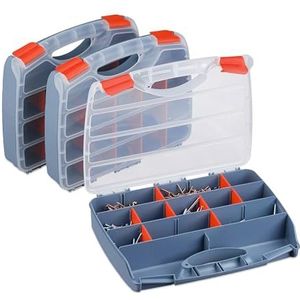Relaxdays assortimentskoffer met vakjes - set van 3 - 6x32x26 cm - leeg - voor schroeven