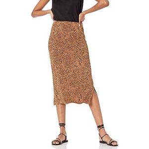 Amazon Essentials Dames pull-on gebreide midi-rok (verkrijgbaar in grote maten), donker camelkleurig luipaard, XS