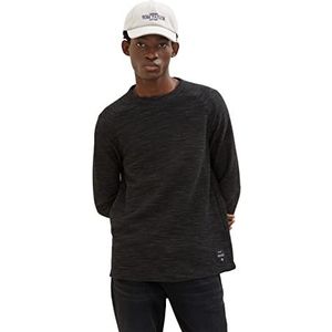 TOM TAILOR Denim Uomini Shirt met lange mouwen in gemêleerde look 1033923, 10723 - Black Non-Solid, S