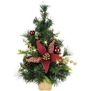 Kunstkerstboom versierd met poinsettia kerstballen, bessen, led-verlichting, warmwit, in pot, kerstboom, dennenboombal, kunstdennenboom, kleine kerstboom, kerstdecoratie kunstbloem
