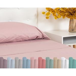 TRAMAS+ Laken voor tweepersoonsbed, 140 x 200, 100% katoen, beddengoed, hoeslaken en 2 kussenslopen, standaard 100 van Oeko-Tex, paars