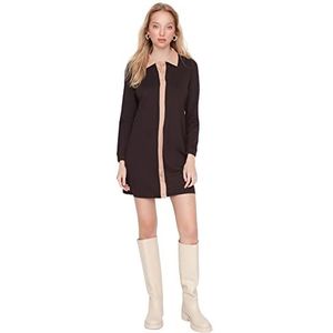 Trendyol Vrouwen Vrouw Regular Shift Turndown kraag gebreide jurk, Bruin, M