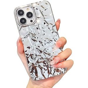 Hoesje compatibel met iPhone 13 Pro 6,1 inch, schattige luxe designer-telefoonhoes van tinfolie met plissé voor vrouwen, zachte TPU-hoes (zilver)