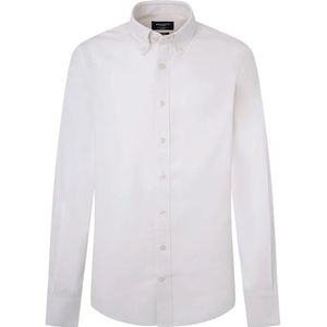Hackett London Heren Melange Flanel Herringbone Shirt, Wit (wit), M