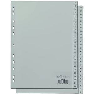 Durable 650410 Tabbladen met bedrukte tabs 1-52, 52-delig, A4 staand,PP, grijs