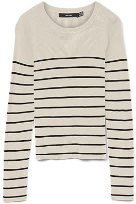 VERO MODA - VMGIZELLE - Trui - Beige/Zwart - Slanke Pasvorm - Lange Mouw