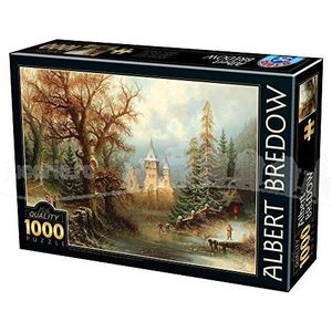 D-Toys Puzzle 5947502875697/BR 01 Puzzel 1000 stuks Albert Bredow Romantisch Winter Landschap met IJskaters door a Castle, Multicolor