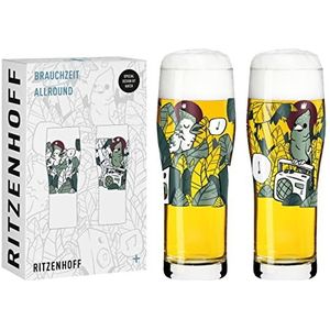 RITZENHOFF 3781003 Drinkglas, universeel, 600 ml, serie Brauchzeit nr. 3, 2 stuks met afgestemd motief, Made in Germany