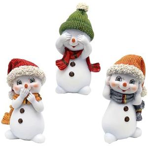 Sneeuwkinderen - Niets horen, zien, zeggen - met muts en sjaal in oranje, groen en rood, als set van 3, L/B/H 6,3 x 5 x 10,5 cm