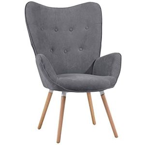 MEUBLE COSY Leunstoelen, moderne relaxstoel loungestoel gestoffeerde stoel met massief houten poten, grijs, 67x51,5x103,6cm