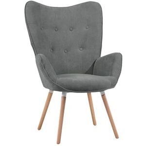 MEUBLE COSY Leunstoelen, moderne relaxstoel loungestoel gestoffeerde stoel met massief houten poten, grijs, 67x51,5x103,6cm