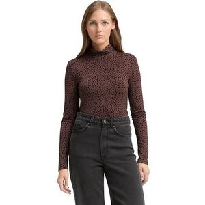 Tom Tailor Denim - Colshirt - Bruin - Dotted Print - Lange Mouwen