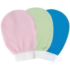 3 stuks peelinghandschoenen, exfoliërende handschoenen, washandje, lichaamsdouchehandschoen, massage peeling, handschoenen voor lichaam en gezicht, groen, blauw, roze