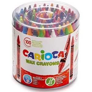 Carioca Waxstiften, wasbaar, met normale punt voor kinderen, zacht en vloeiend, heldere kleuren, eenvoudig te verwijderen, 100 stuks