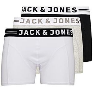 JACK & JONES Set van 3 boxershorts voor heren, grijs gemêleerd/zwart/wit, M