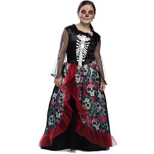 Boland - Kinderkostuum doodshoofd, lange jurk met skeletmotief, skelet, verkleedpartij, Halloween, carnaval, themafeest