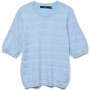 VERO MODA Vmhappyshine Stripe 2-4 damestrui met ronde hals, Airy Blue., M