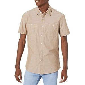 Amazon Essentials Men's Chambray-shirt met korte mouwen, Bruin, M
