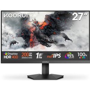 KOORUI G2721P 27 Inch Gaming Monitor,200Hz, IPS, QHD 1440P, 1ms, HDR 400, Adaptive Sync, VESA Mountable, HDMI/DP, Low Blue Light, 99% SRGB