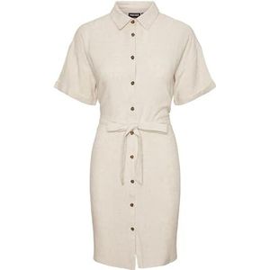 PIECES Dames Pcvinsty Ss Linnen Shirt Dress Noos, havermout, S