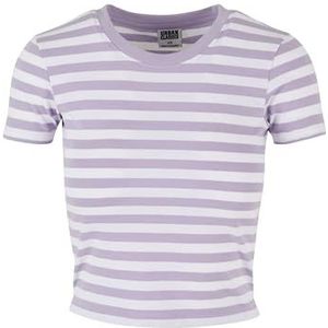 Urban Classics Dames T-Shirt Ladies Short Striped Tee White/Dustylilac 4XL, Wit/Dustylilac, 4XL