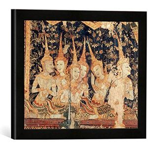 Ingelijste foto van de 19e eeuw ""Siamesisch, dood Boeddhas, Uitsnijding"", kunstdruk in hoogwaardige handgemaakte fotolijst, 40x30 cm, mat zwart
