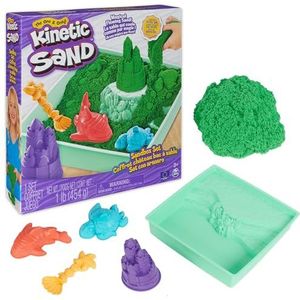 Kinetic Sand - Zandbak-set met 454 g groen speelzand opbergzandbak 4 vormen en gereedschap - Sensorisch speelgoed