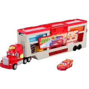 Disney en Pixar Cars Transformerende truck en speelgoedauto, speelset, Spuiterij Mack met afneembare cabine, van kleur veranderende Bliksem McQueen en accessoires, HPD82