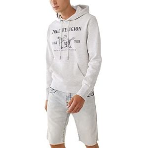 True Religion Heren Metallic Buddha Fleece Hoodie Hooded Sweatshirt, Havermout Heather/Metallic Blk, XL