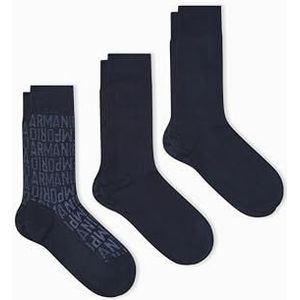 EMPORIO ARMANI MAN'S GIFT 3-PACK SOKKEN KORT BLAUW TU, Blauw, One size