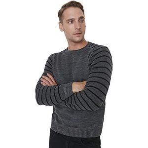 Trendyol Heren ronde hals effen slanke trui sweatshirt, grijs, S, Grijs, S