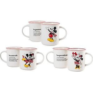 Home Mickey e Minnie Xmas Set 6 Tazze Mug in New Bone China, 330cc, Natalizie, Festività, Natale, 7312568